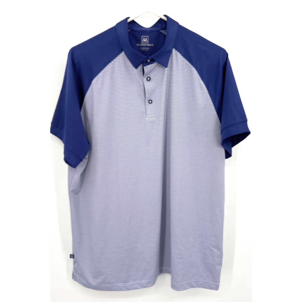 Mizzen+Main Polo Shirt Mens L Blue Golf Performance Stretch Striped